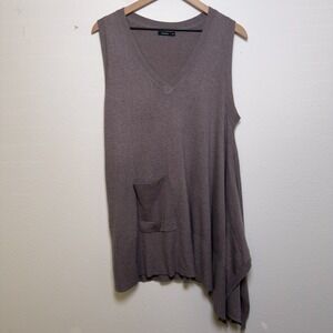 Moma Women Asymmetrical Sweater 8‎ Brown Academia Preppy Lagenlook Pocket V-Neck